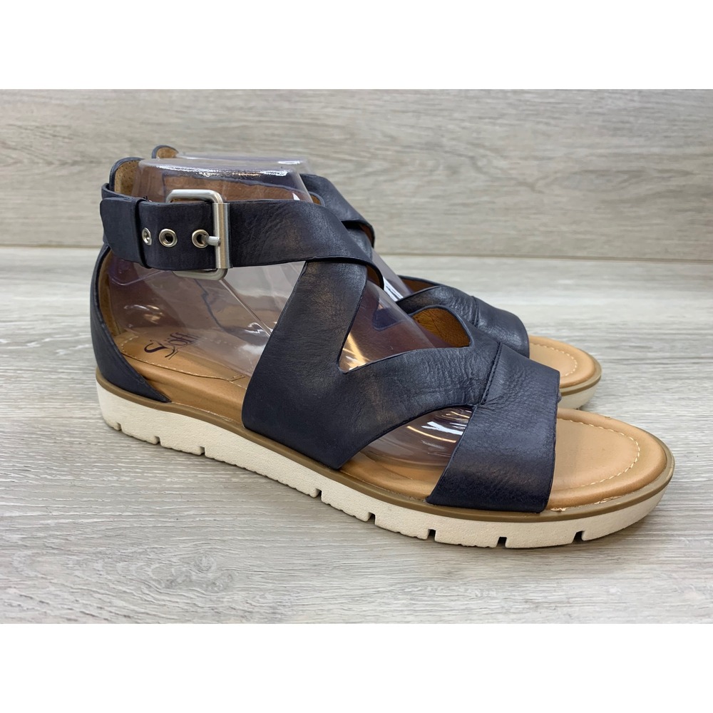 Sofft Navy Leather Gladiator Platform Sandals Women's 9.5 M Blue Comfort Shoes
